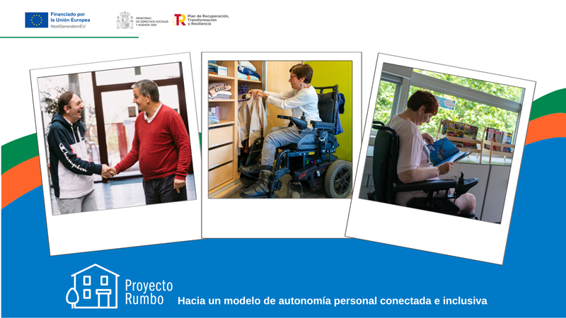 Montaje de tres fotos de personas con discapacidad y los logos de NextGeneration y Plan de REcuperación